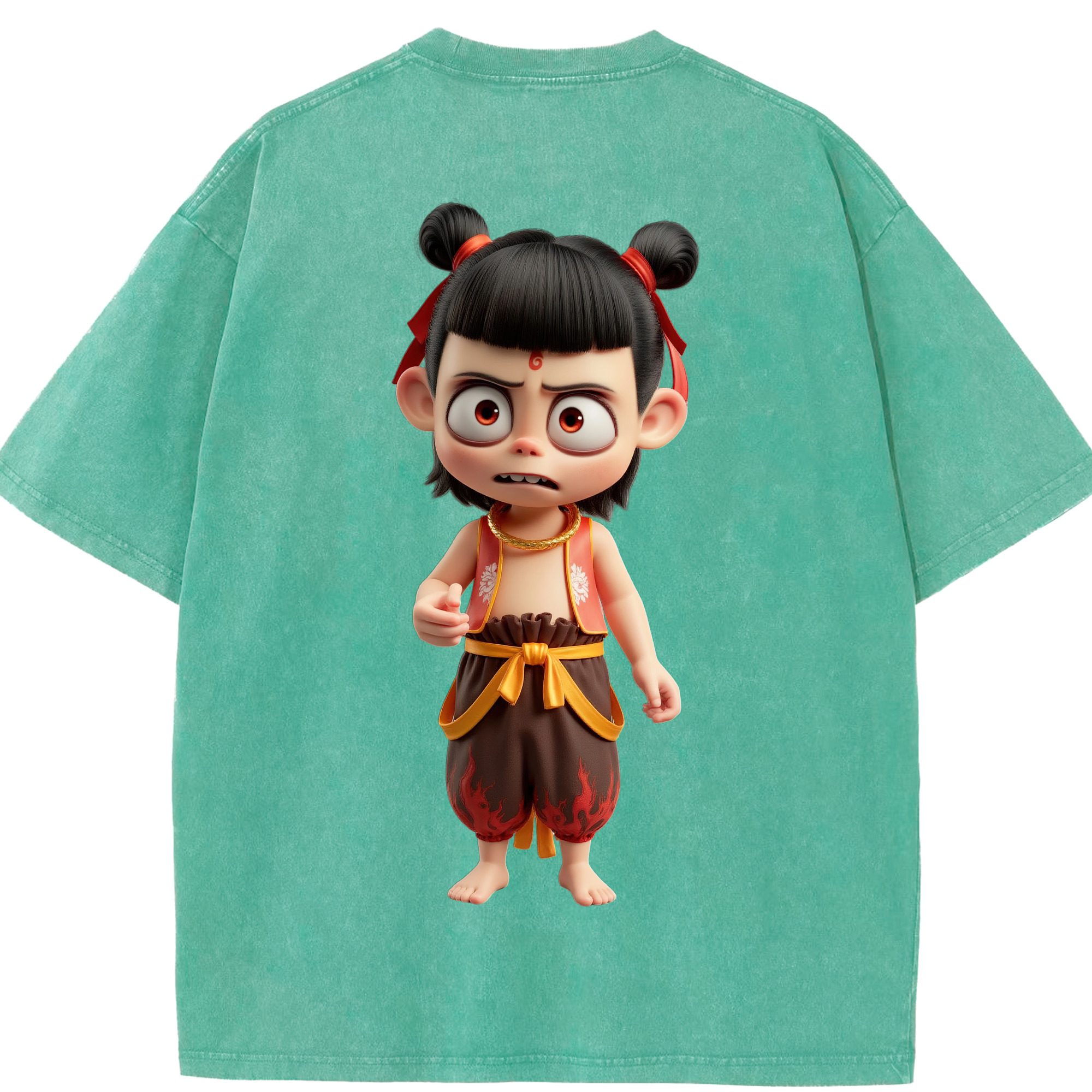 （画像用） Ne Zha 2 ナタ 魔童の大暴れ 綿100% ヴィンテージ風 半袖Tシャツ（背面プリント）